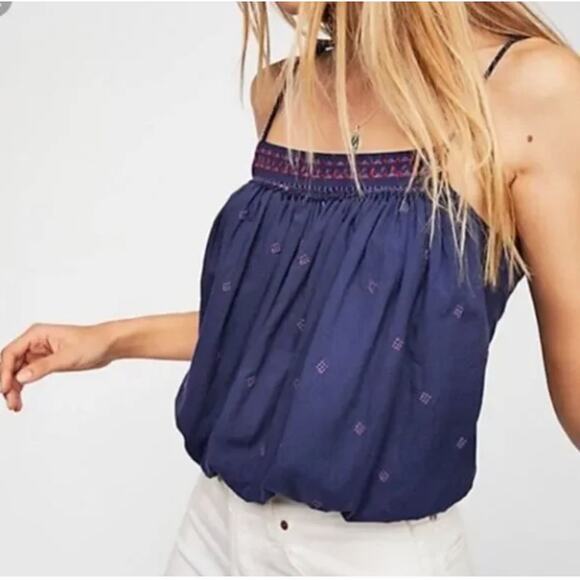 Free People Eternal Love Embroidered Crop Tank Tie Shoulders Blue Purple Red XS - Picture 1 of 7